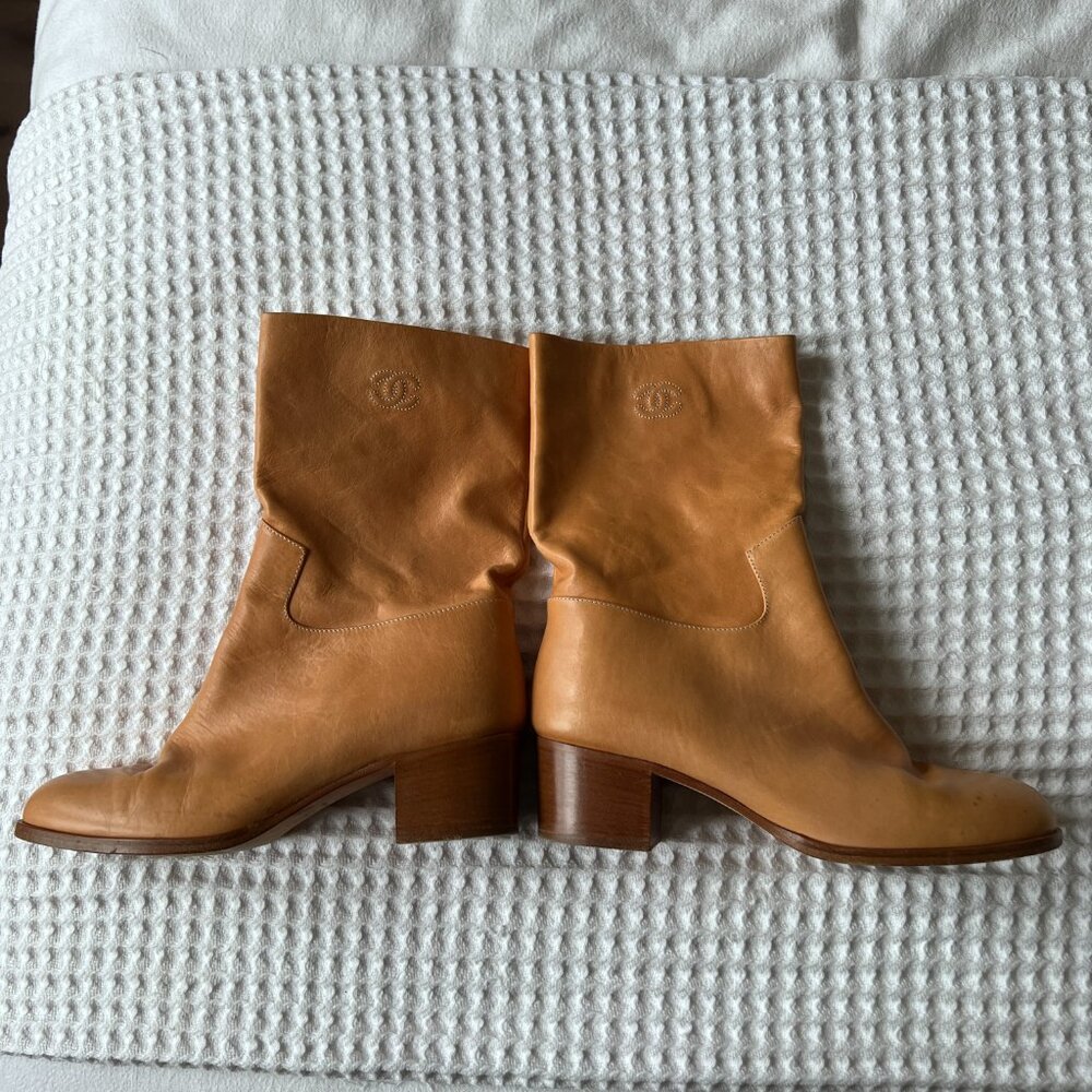 Chanel Interlocking C Mid Calf Leather Boots - Picture 2 of 7